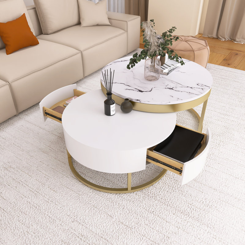 Mercer41 White Round Nesting Coffee Table With Drawers | Wayfair